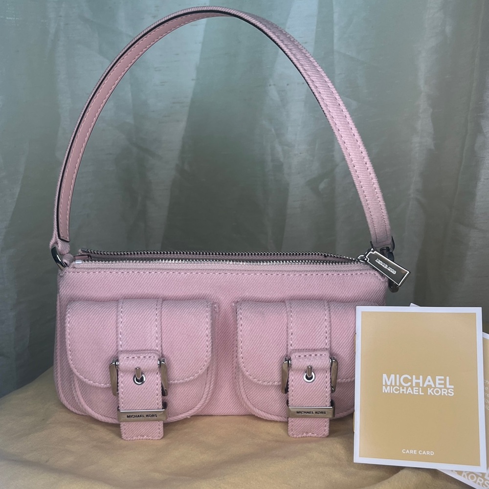 Michael Kors Zoe Pink Denim Pochette Convertible Shoulder Bag